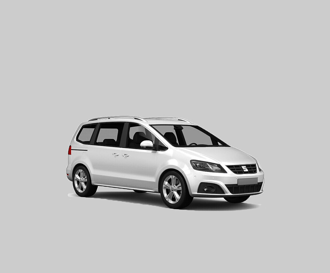 Weißer Seat Alhambra, Seitenansicht | Minivan mieten bei Autovermietung Arndt