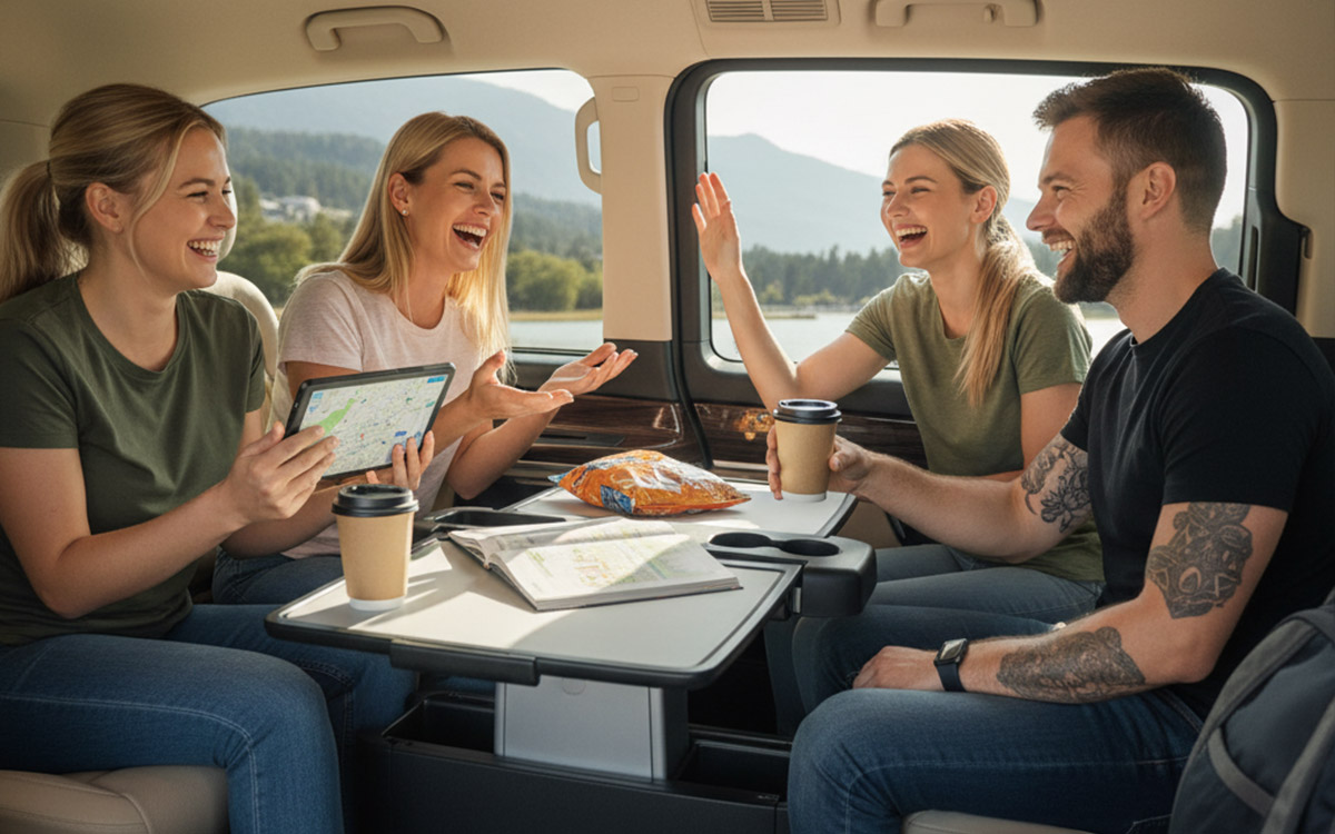 Familienausflug bei der Fahrt in einer Mercedes V-Klasse von Arndt – V-Klasse mieten für Gruppenreise