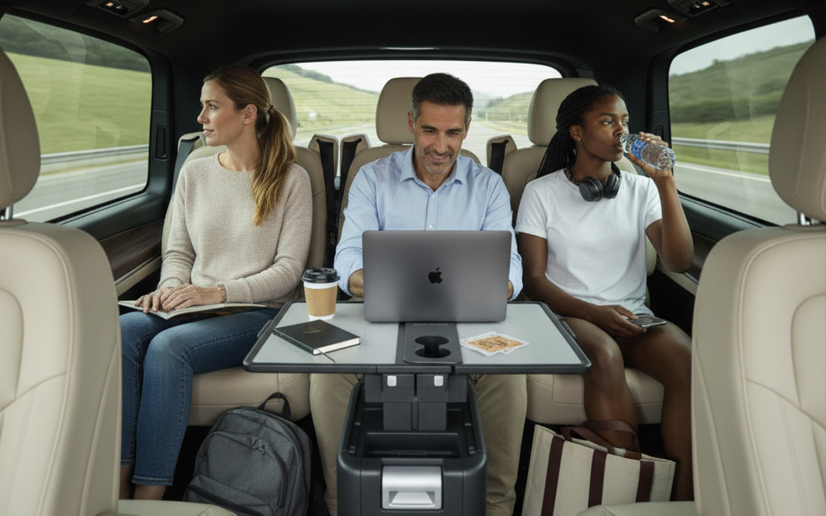 Arbeiten unterwegs in einer Mercedes V-Klasse von Arndt – V-Klasse mieten mit mobilem Arbeitsplatz